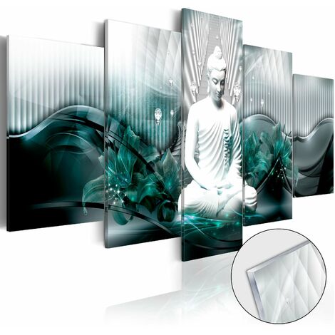 Tableaux en verre acrylique décoration murale en 5 panneaux motif Méditation 100x50 cm - or