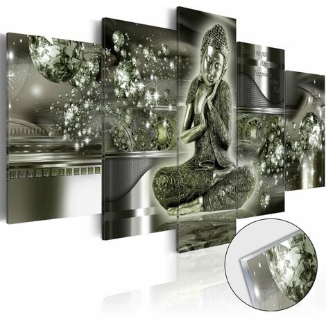 Tableaux en verre acrylique décoration murale motif Bouddha d'émeraude 100x50 cm TVA110162