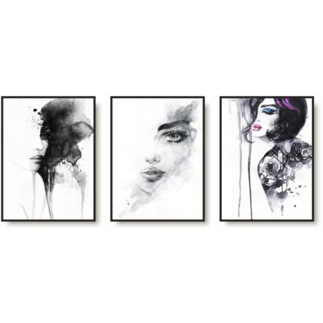 Tableaux muraux Affiches dans un cadre noir Ensemble triptyque pour la chambre Femmes