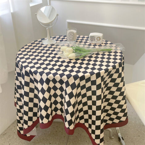 [Tablecloth] Nappe en Damier Vintage Pratique avec Franges - Couvre-table Rectangulaire ou Rond - 100x150cm - Noir et Blanc - Short Plush