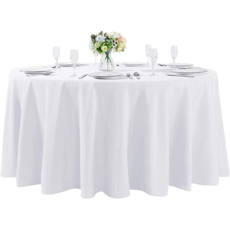 Tablecloth Ronde - 305 cm - Polyester - Pour Mariage Fête Banquet Repas Extérieur - Blanc