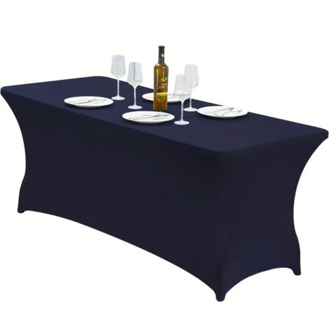 Tablecloth Stretch - 96x30x30 Inch - Fitted Rectangular Table Cover - Navy Blue - 90 Polyester 10 Spandex - 2 Pack