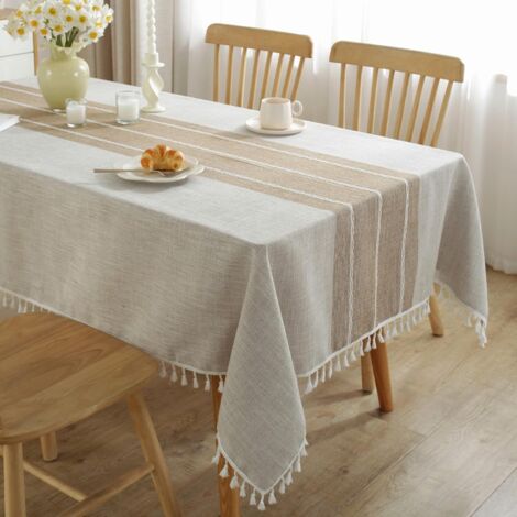 Tablecloths for Rectangle Tables,Cotton Linen Table Cloth Waterproof Tablecloth Wrinkle Free Farmhouse Dining Tables Cover,Soft Fabric Table Cloths with Tassels, Brown, 55" X 55", 2-4 Seats