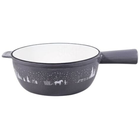 Table&cook SH005 Poêlon à fondue fonte émaillée 24 cm gris taupe, intérieur blanc