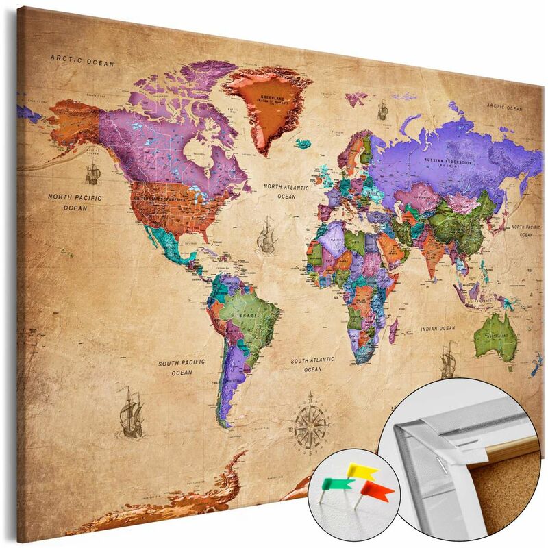 

Tablero de corcho - Colourful Travels (1 Part) Wide [Cork Map] Medidas 120X80