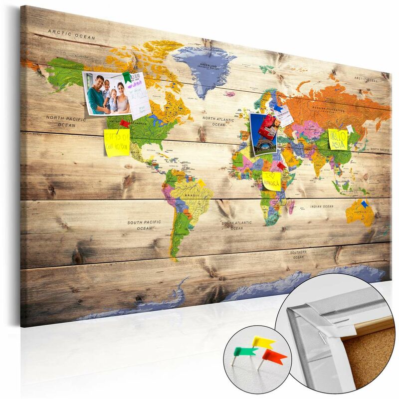 

Tablero de corcho - Map on wood: Colourful Travels [Cork Map] Medidas 60X40