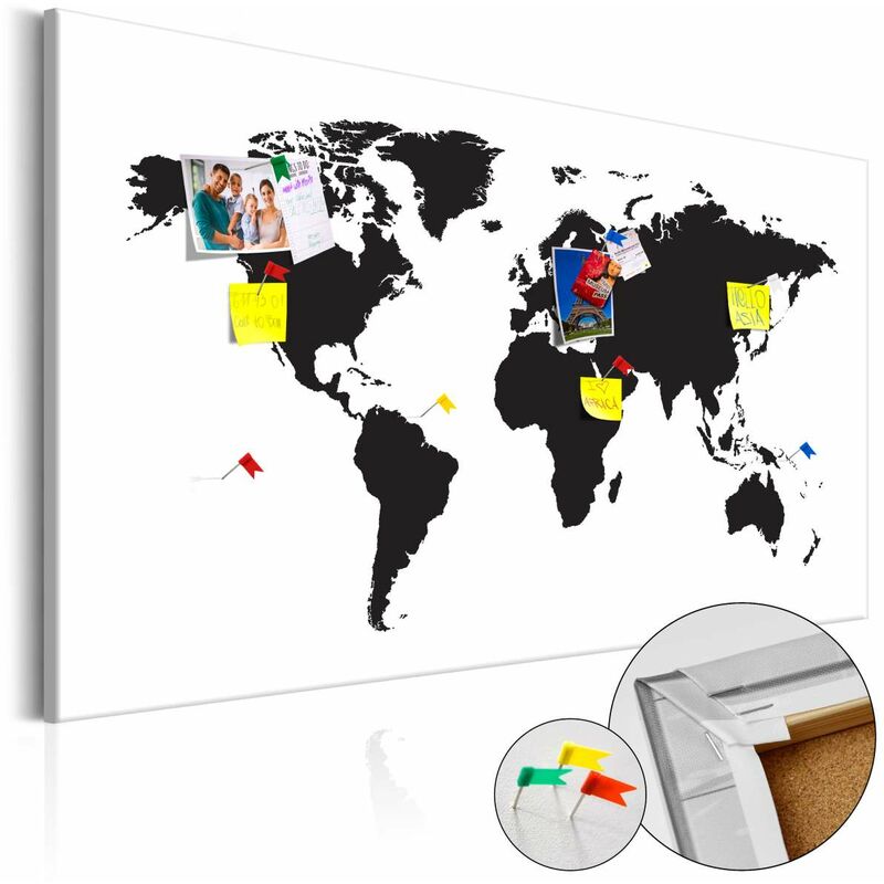 

Tablero de corcho - World Map: Black & White Elegance [Cork Map] Medidas 120X80