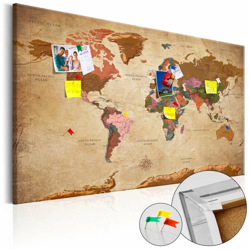 

Tablero de corcho - World Map: Brown Elegance [Cork Map] Medidas 90X60