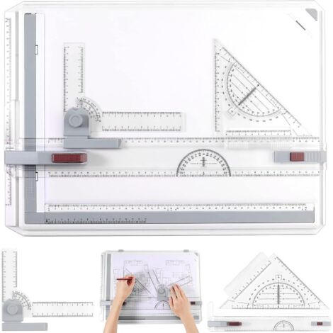 Tablero de dibujo A3, tablero de dibujo métrico de 51 x 37 cm, tablero de dibujo de escritorio A3 para arquitectos con movimiento paralelo y ángulo ajustable.