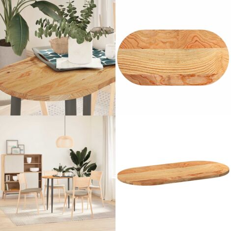 Tablero de mesa ovalado madera maciza de roble 80x40x2 cm - Mesa de café - Mesa de bar