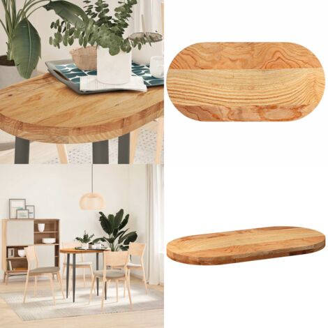 Tablero de mesa ovalado madera maciza de roble 80x40x4 cm - Mesa de café - Mesa de bar