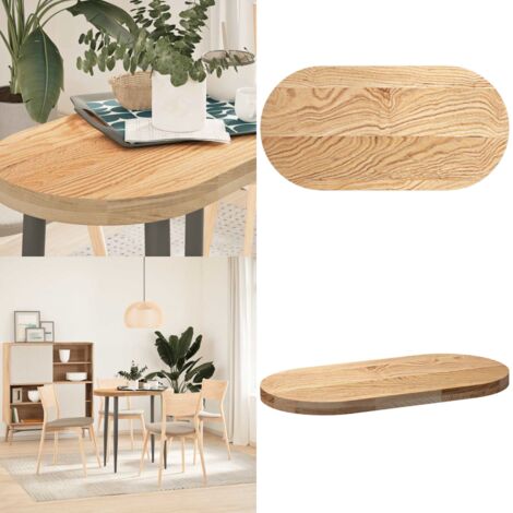 Tablero de mesa ovalado madera maciza de roble 80x40x4 cm - Mesa de roble - Mesa ovalada