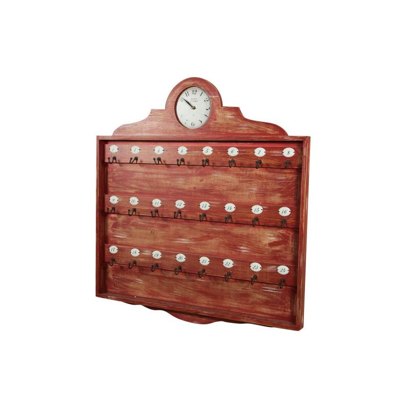 

Biscottini - Tablero de pared con reloj en madera de acabado rojo antiguo