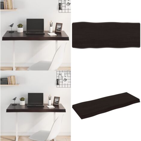 Tablero mesa madera tratada borde vivo marrón 100x40x(2-6) cm - Madera tratada - Mesa de roble