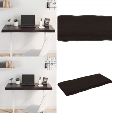 Tablero mesa madera tratada borde vivo marrón 100x50x(2-6) cm - Madera tratada - Mesa de roble