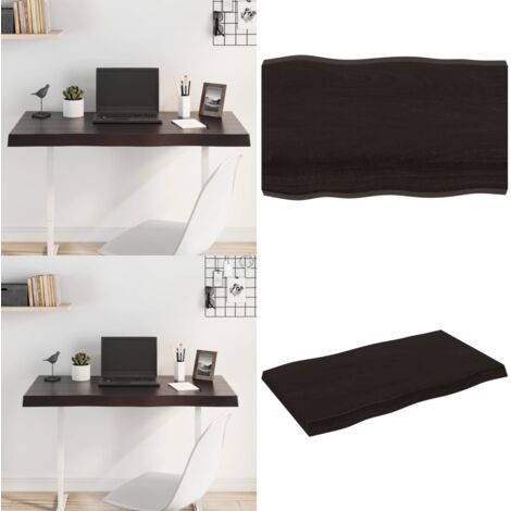 Tablero mesa madera tratada borde vivo marrón 100x60x(2-6) cm - Mesa de roble - Mesa de madera tratada