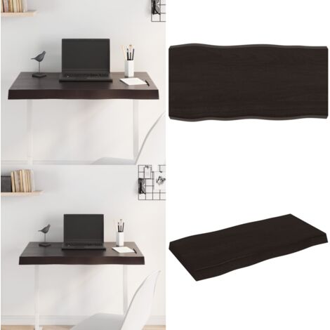Tablero mesa madera tratada borde vivo marrón 80x40x(2-6) cm - Madera tratada - Mesa de roble