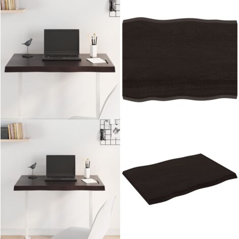 Tablero mesa madera tratada borde vivo marrón 80x60x(2-4) cm - Madera tratada - Mesa de roble