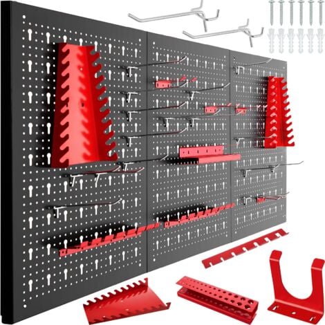 Tablero perforado para herramientas con 25 accesorios 120x2x60cm - tabla para colocar herramientas, panel perforado para herramientas, organizador multiusos - negro/rojo