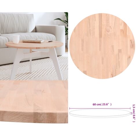 Tablero redondo de madera maciza de haya Ø60x1,5 cm - Mesa redonda - Madera de haya
