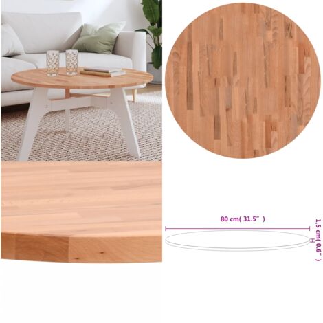 Tablero redondo de madera maciza de haya Ø80x1,5cm - Mesa redonda - Madera de haya