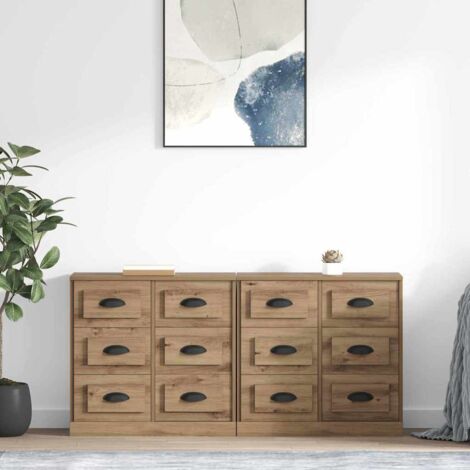 Tableros Lateral 2 pcs Roble artesanal 70 x 35,5 x 67,5 cm