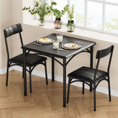 Tables À Manger De Cuisine Avec Des Chaises Rembourrées, Petit Mobilier D'espace Compact 74x74x76CM(noir,Table Avec 2 Chaises)