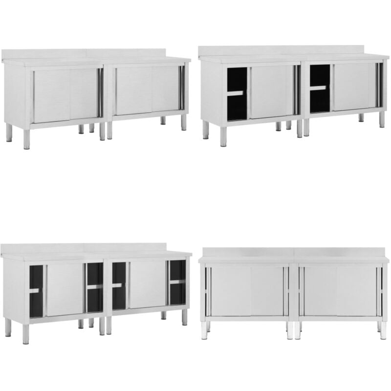 Tables avec portes coulissantes 2 pcs 200x50x(95-97) cm Inox - table de travail - tables de travail - Home & Living
