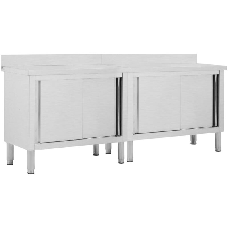 Tables avec portes coulissantes 2 pcs 200x50x(95-97) cm Inox