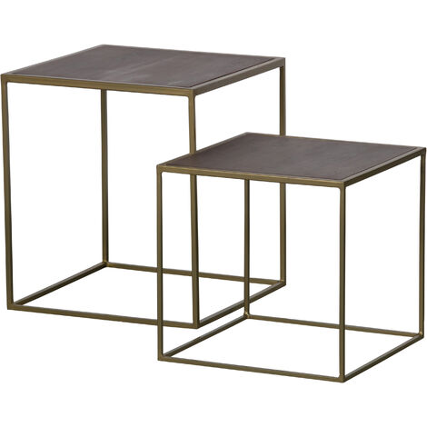 Tables basse salon ronde - Lot de 2 tables d'appoint - Antique Messing Doré - Nest - Bronze antique