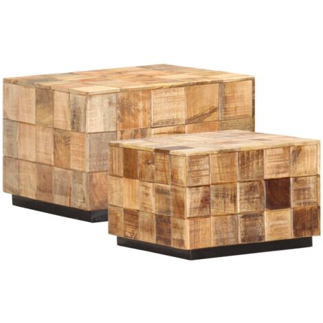 Tables basses 2 pcs avec design de blocs Bois de manguier brut