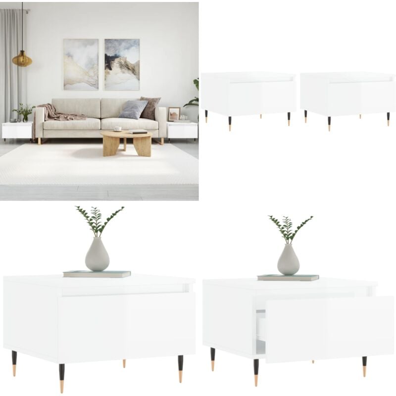 Vidaxl - Tables basses 2 pcs blanc brillant 50x46x35cm bois d'ingénierie - Table Basse Blanche - Meuble Salon - Table D'appoint - Design Moderne