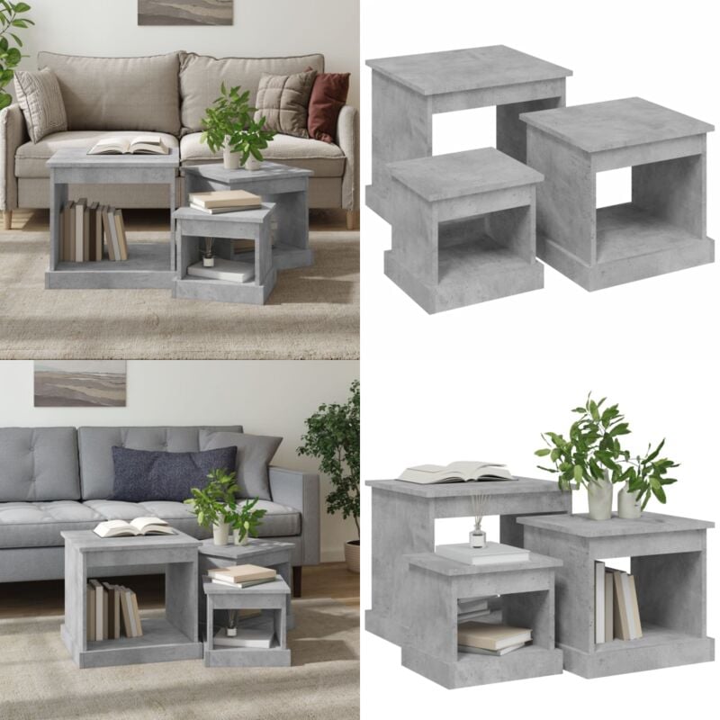 Tables basses 3 pcs gris béton bois d'ingénierie - Table Basse - Meuble Salon - Set De Tables - Table D'appoint - Table Latérale - Home & Living