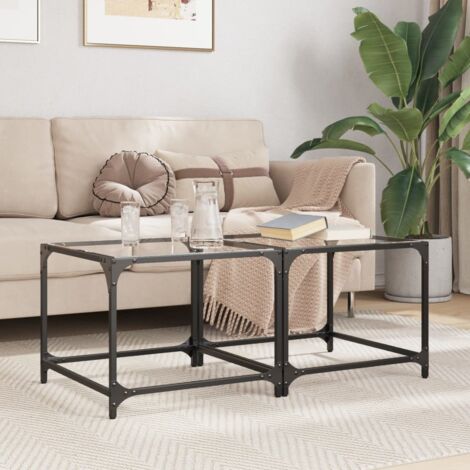 Tables basses avec dessus en verre-Table Salon-Table d'appoint transparent 2 pcs acier 878373