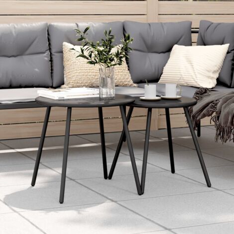 Tables basses de jardin 2 pcs-Table Salon-Table d'appoint rondes noir acier enduit de poudre 425971