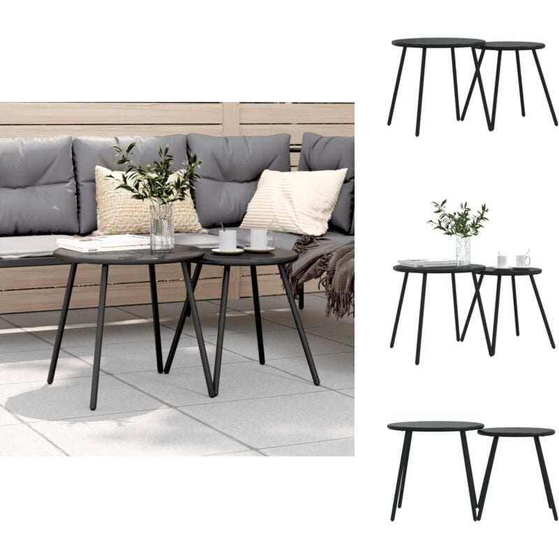 Vidaxl - Tables basses de jardin 2pcs rondes noir acier enduit de poudre - Table Basse Jardin - Table Ronde Jardin - Set De Tables Basses - Mobilier