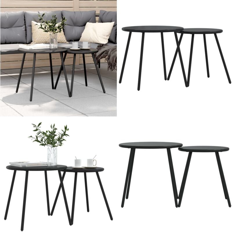 Vidaxl - Tables basses de jardin 2pcs rondes noir acier enduit de poudre - Table Basse Jardin - Table Ronde Jardin - Set De Tables Basses - Mobilier