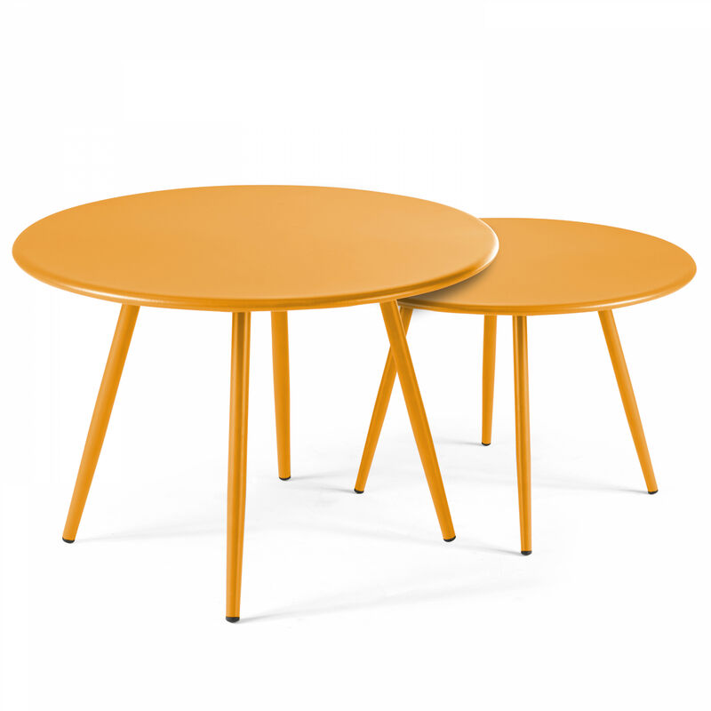 Lot de 2 tables basses de jardin en acier jaune - Palavas