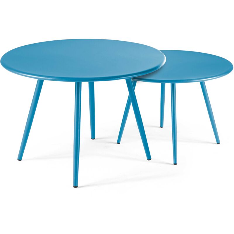 Lot de 2 tables basses de jardin en acier bleu pacific - Palavas
