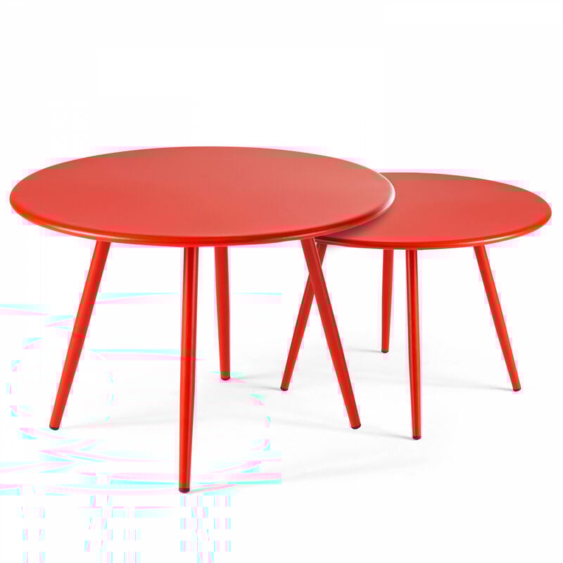 Lot de 2 tables basses de jardin en acier rouge - Palavas