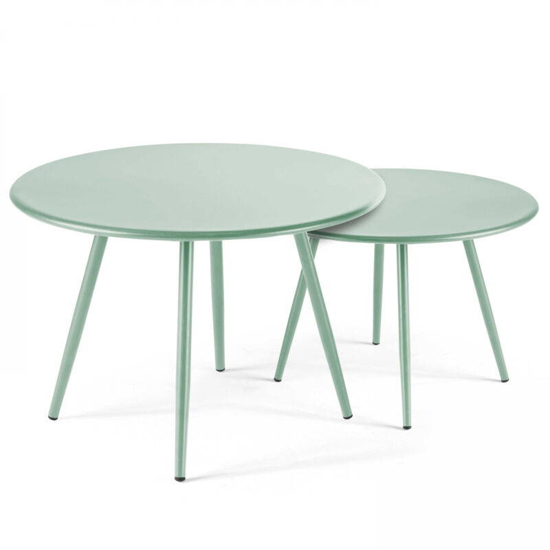 Lot de 2 tables basses de jardin en acier vert sauge 50 cm - Palavas