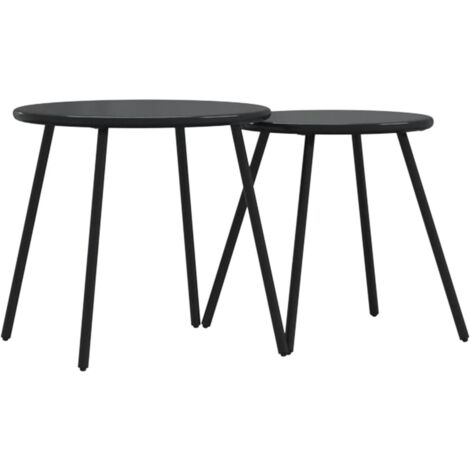 Tables basses de jardin Table d'extérieur 2pcs rondes noir acier enduit de poudre