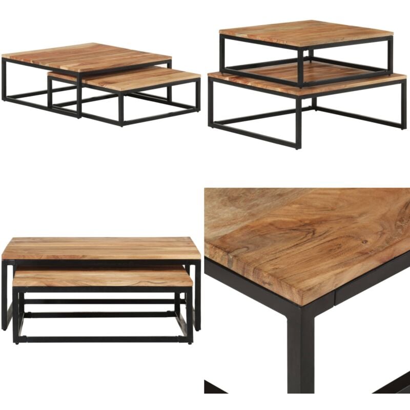 Vidaxl - Tables basses gigognes 2 pcs Bois d'acacia massif - Table Basse Industrielle - Table Basse Bois Acacia - Meubles Design - Tables Gigognes