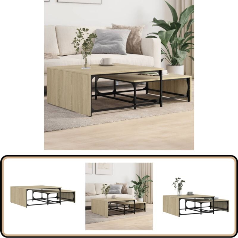 Vidaxl - Tables basses gigognes 2 pcs chêne sonoma bois ingénierie métal - Table Basse Gigogne - Meuble Petit Espace - Table D'appoint - Design