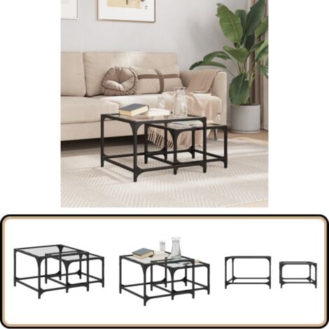 Tables basses gigognes 2 pcs dessus en verre transparent acier - Table Basse - Table Gigogne - Meuble Design - Table D'appoint - Table Transparente