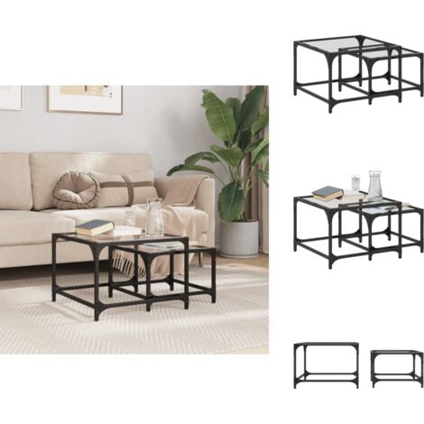 Tables basses gigognes 2 pcs dessus en verre transparent acier - Table Basse - Table Gigogne - Meuble Design - Table D'appoint - Table Transparente