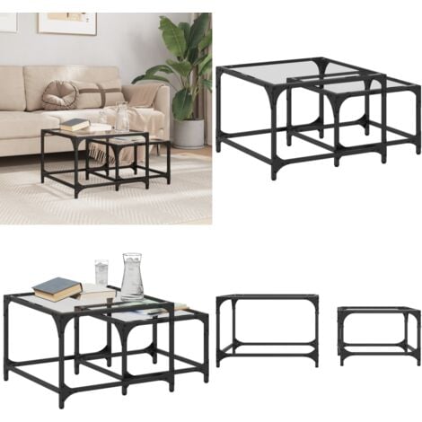 Tables basses gigognes 2 pcs dessus en verre transparent acier - Table Basse - Table Gigogne - Meuble Design - Table D'appoint - Table Transparente - Home & Living