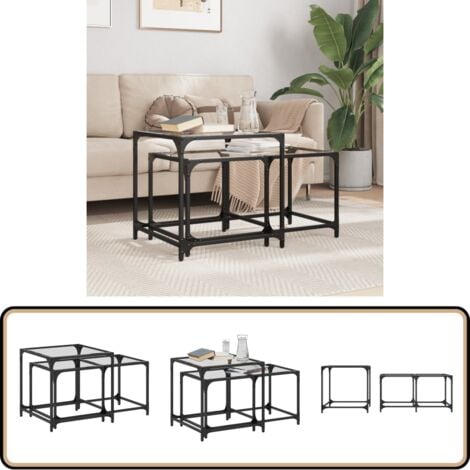 Tables basses gigognes 2 pcs dessus en verre transparent acier - Table Basse - Table Gigogne - Table D'appoint - Meuble Design - Mobilier Contemporain