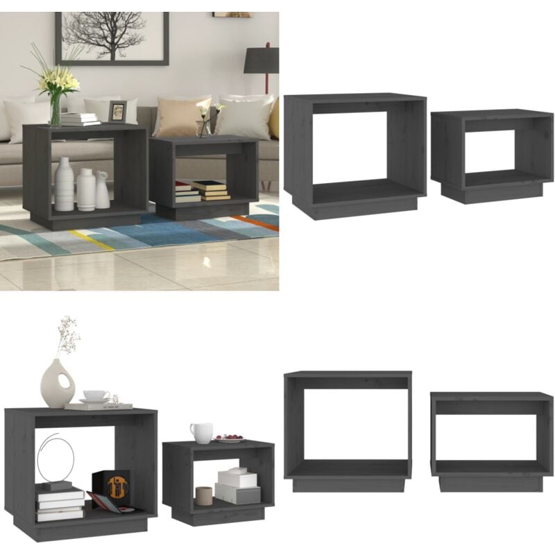 Vidaxl - Tables basses gigognes 2 pcs Gris Bois de pin massif - Table Basse - Meubles Salon - Table D'appoint - Ensemble Tables - Table Gigogne