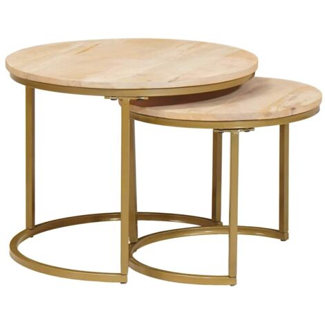 Tables basses gigognes 2 pcs  Table de salon  Table de café Bois de mangue massif et acier